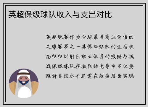 英超保级球队收入与支出对比